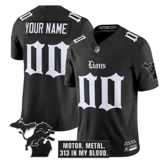 Youth Detroit Lions Active Player Custom Black 2025 F.U.S.E. 'Gothic Motor Grit Edition' Vapor Limited Stitched Football Jersey